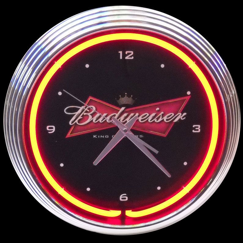 BUDWEISER BUD BEER BOWTIE NEON CLOCK SIGN / LIGHT  