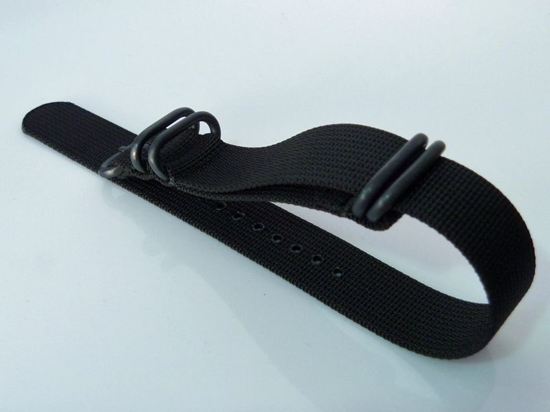 20mm High Quality ZULU 5 Ring Black PVD Watch NATO Band Strap 