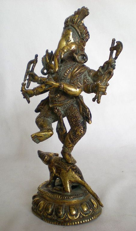 NEPAL VINTAGE StatueGanesha ELEPHANT DANCES ON MOUSE  