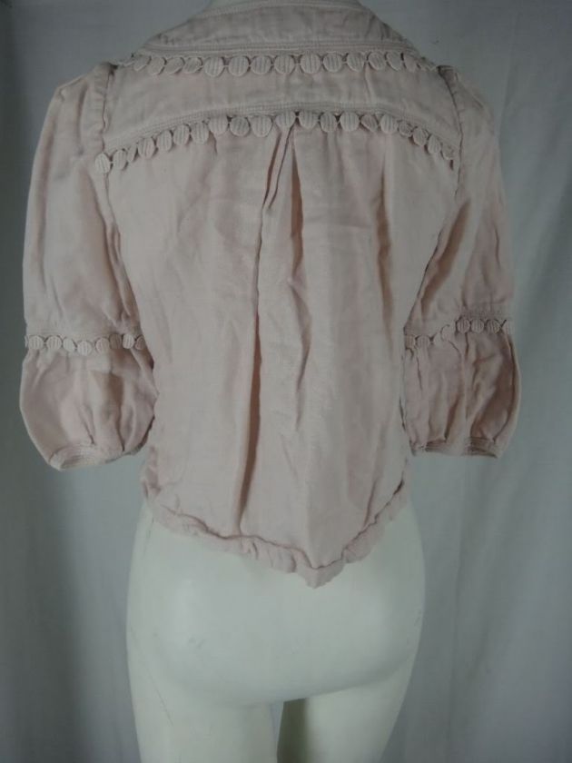 ELEVENSES ANTHROPOLOGIE pink JACKET L crop 3/4 sleeves ribbon trim 