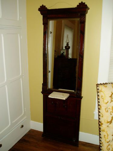 RARE 1880 EASTLAKE HALL WAY/ENTRY MIRROR W/MARBLE SHELF  