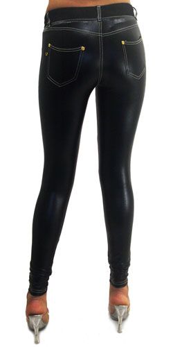 New Knit Denim Look High Quality Stretch Jeggings / PU Leather Coated 