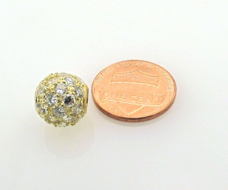 14k Yellow Gold CZ Bead Slide Ball Charm Pendant  