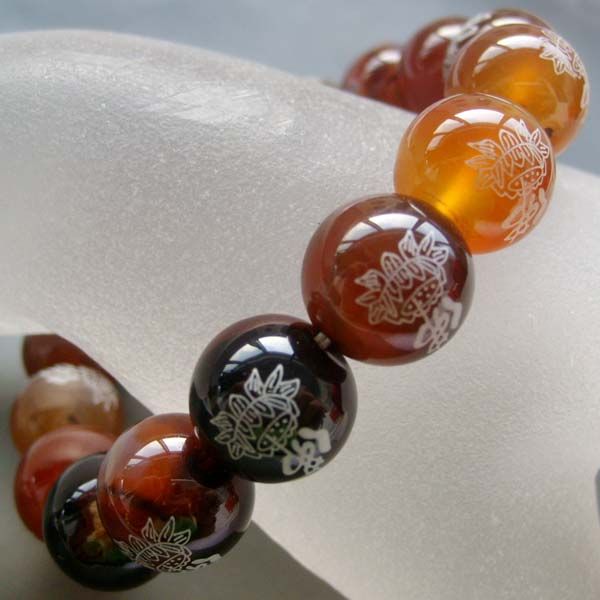 Agate Gem Tibet Buddhist FO Lotus Beads Elastic Bracele  