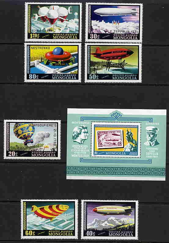   1977 mongolia hot air balloons dirigibles graf zeppelin set of seven