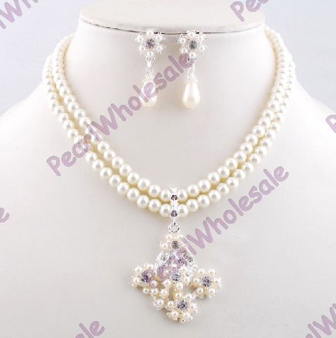 mix color imitation pearl necklace earring 6set  