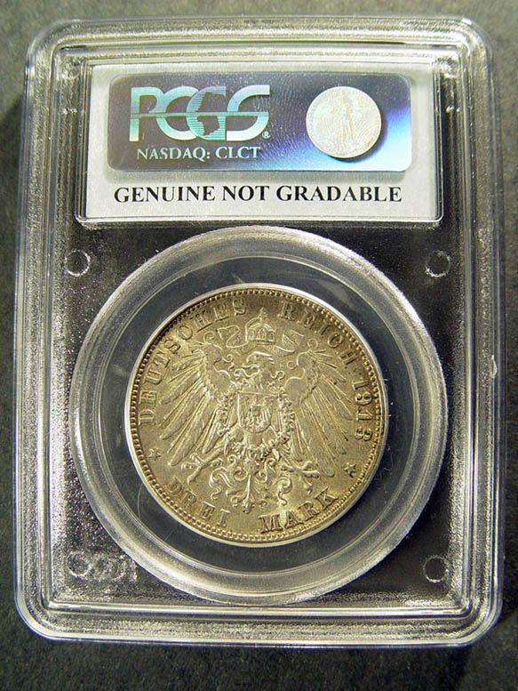 1913 E 3 Mark Leipzig SAXONY PCGS Genuine  