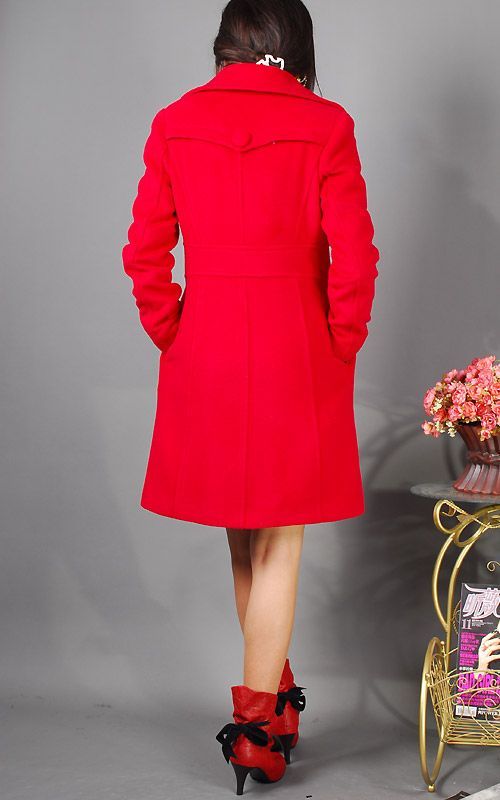 Red Lady Knee lengh Winter Coat US Size 12 w1123  