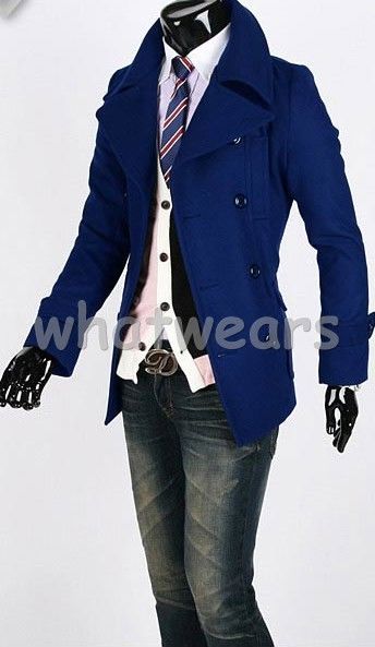 Mens Double Breasted Trench Coat /Jacket Black Z54  