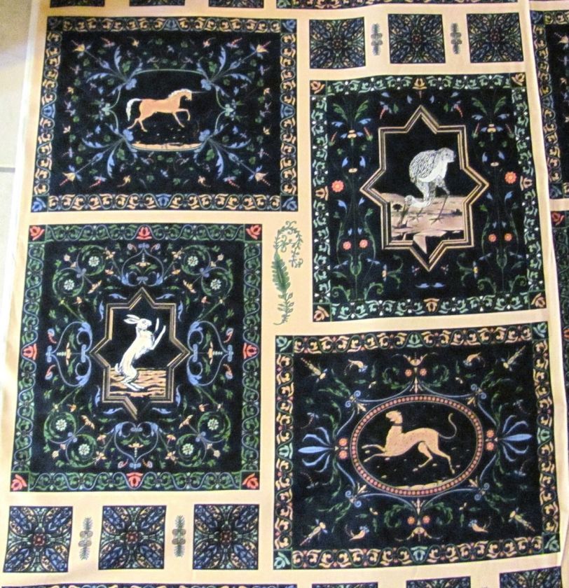 24 x 43 NAVY ANIMALS PANEL RENAISSANCE MENAGERIE COTTON FABRIC BLANK 