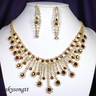 Swarovski Brown Crystal Chandelier Necklace Set S1362B  