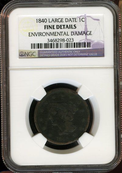 1840 NGC FINE DETAILS ENV. DAMAGE BRAIDED HAIR LARGE CENT 1C KA99 