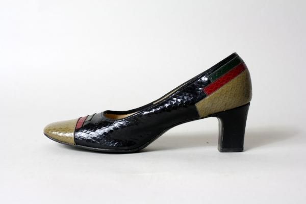 Vtg 60s Mod Naturalizer Patent Snake Heels Color Block  