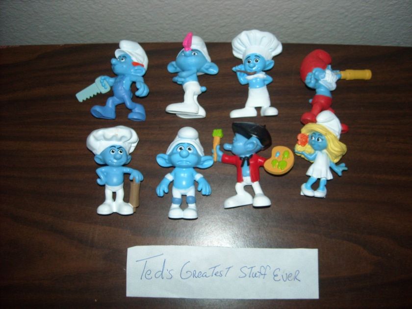 Lot of 8 SMURFS McDonalds Happy Meal Toys, HTF OOP Loose figures 