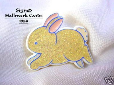 Yellow Sparkle EASTER BUNNY Plastic Pin Hallmark Cards  