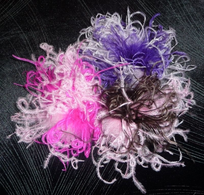 2Tone Curly Ostrich Feather Puff Hair Bow Clip Headband  