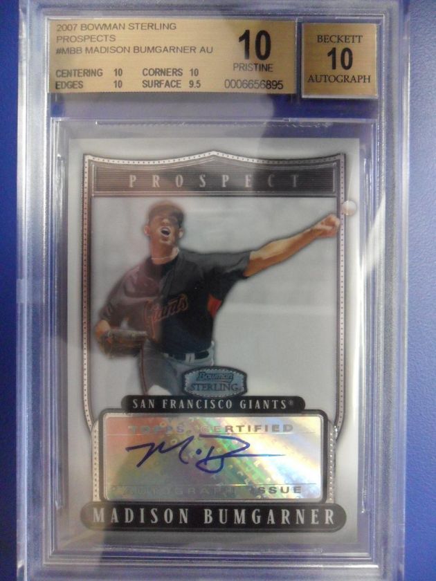 2007 BOWMAN STERLING MADISON BUMGARNER AUTO ROOKIE RC CARD BGS 10 