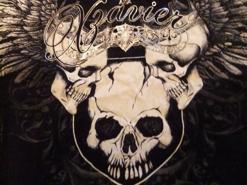 Mens Xzavier Unltd. T Shirt Distressed Wash Winged Royal Skulls 