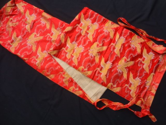 9663# Japanese KIMONO SILK / VINTAGE KOTO COVER / WOVEN CRANES  