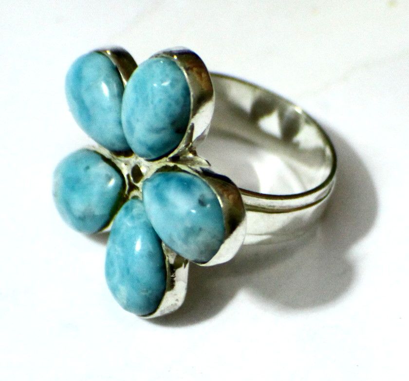 SPLENDID DEEP BLUE AAA++ LARIMAR ATLANTIS STERLING SILVER RING #9 