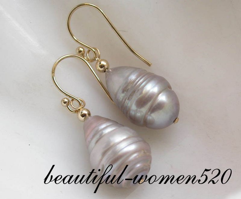 baroque 17mm gray freshwater pearl dangle earring  