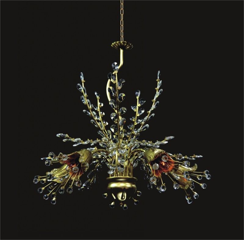 D27 Antique Fixture Golden Pendant Crystal Chandelier   5 Lts 