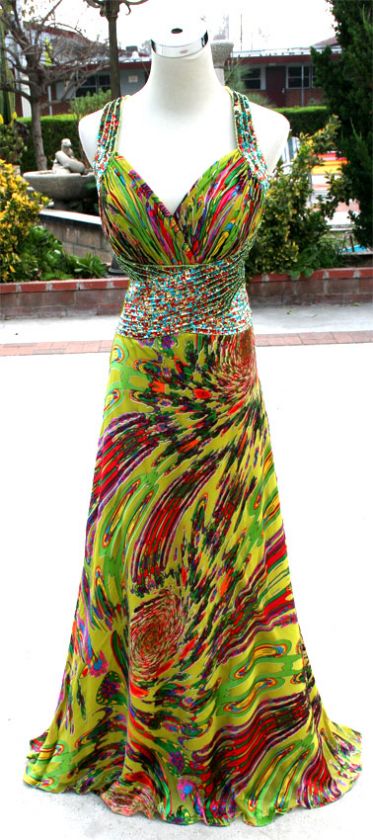 NWT Morrell Maxie $490 Lime /Multi Prom Formal Gown 10  