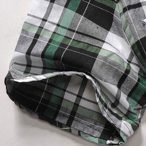 Mens Slim Fit Casual T Shirt Plaid Check Dress Short Sleeve Vintage 