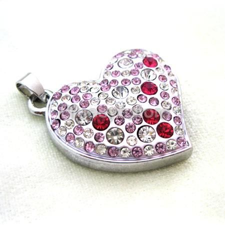 Crystal Heart Necklace Jewelry 4GB USB 2.0 Flash Memory Pen Drive Real 