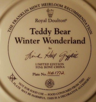 TEDDY BEAR Collector Plate WINTER WONDERLAND by Franklin Mint for 