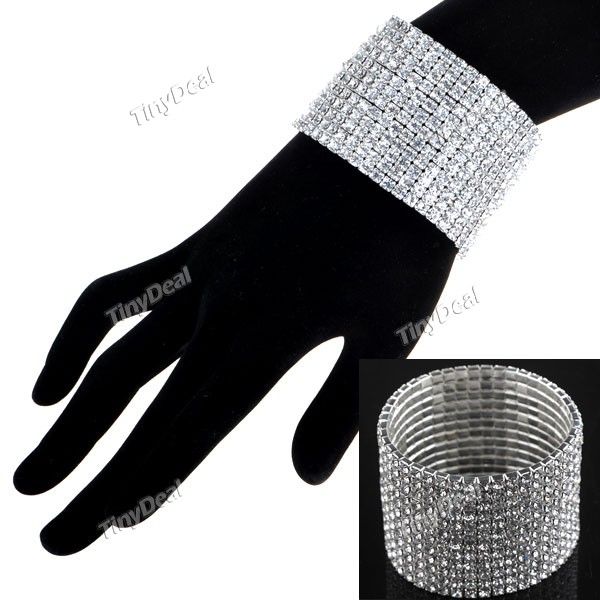   12 Row Crystal Rhinestones Elastic Bangle Bracelet WNL 65740  