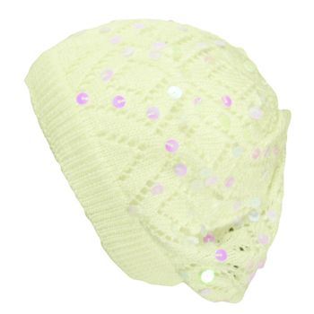 Knit Sequins Light Beret Tam Slouch Hat Dance Cap White  