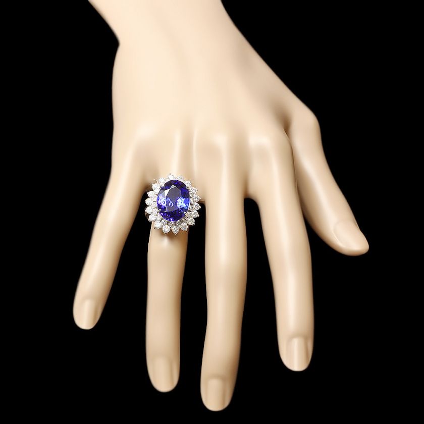 43800 CERTIFIED 14K WHITE GOLD 11.00CT TANZANITE 2.30CT DIAMOND RING 