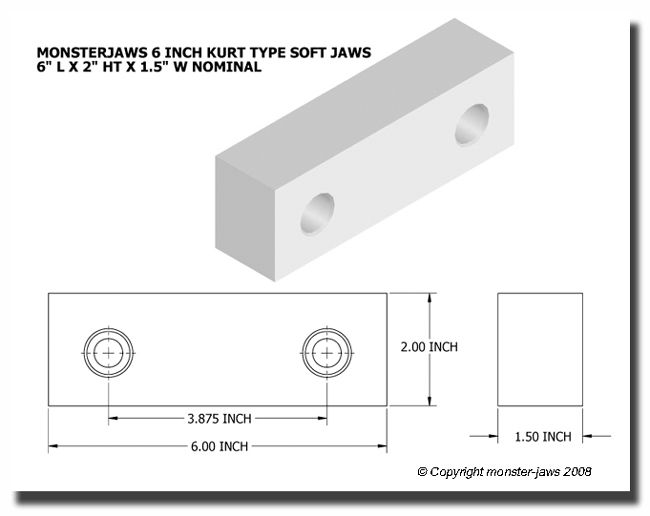 ALUMINUM SOFT JAWS FOR 6 KURT VISE 1SET  