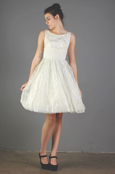 vtg WHITE LACE cocktail PARTY madmen WEDDING sheer PROM spring dress 