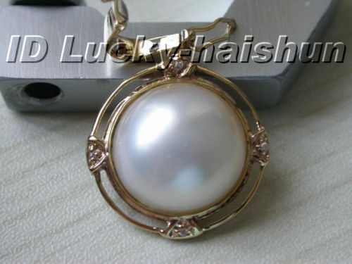 Genuine white South Sea Mabe Pearl necklace pendant 14K  