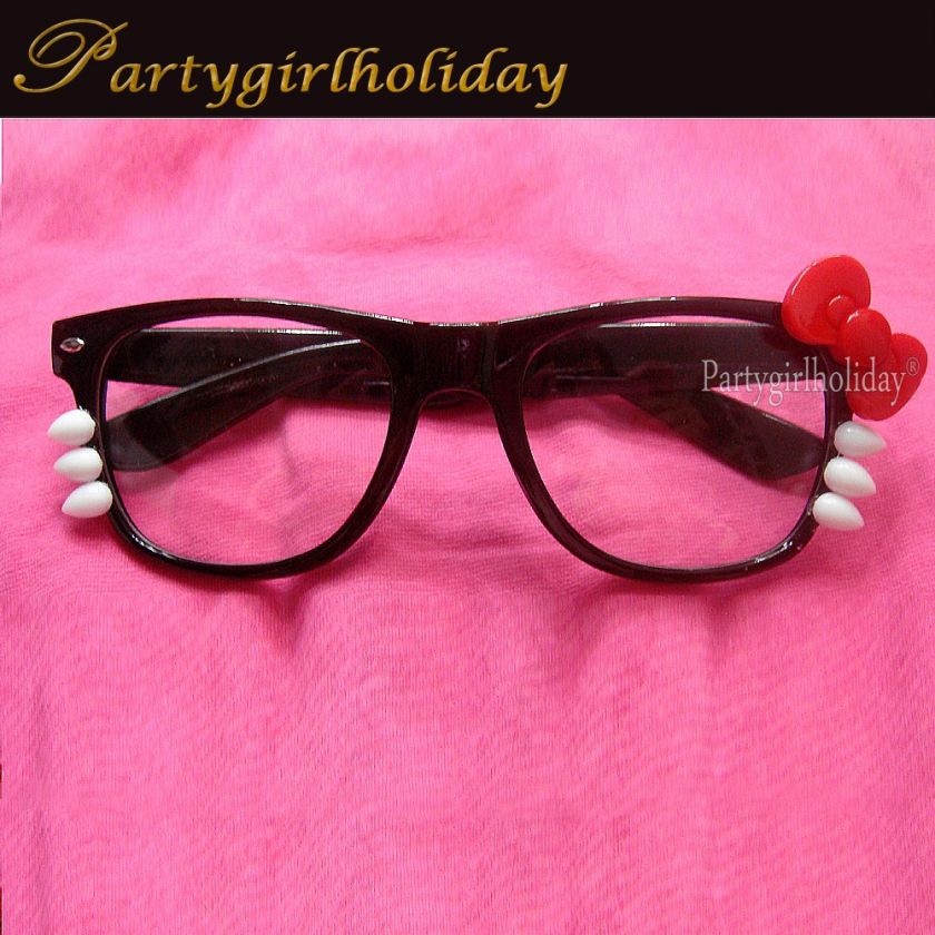 Lovely Hello Kitty NerdyCat Costume Cartoon Red bow Glasses Sunglasses 