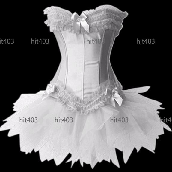 Color Lace up Boned Satin Trim Corset Tutu Set Dress  