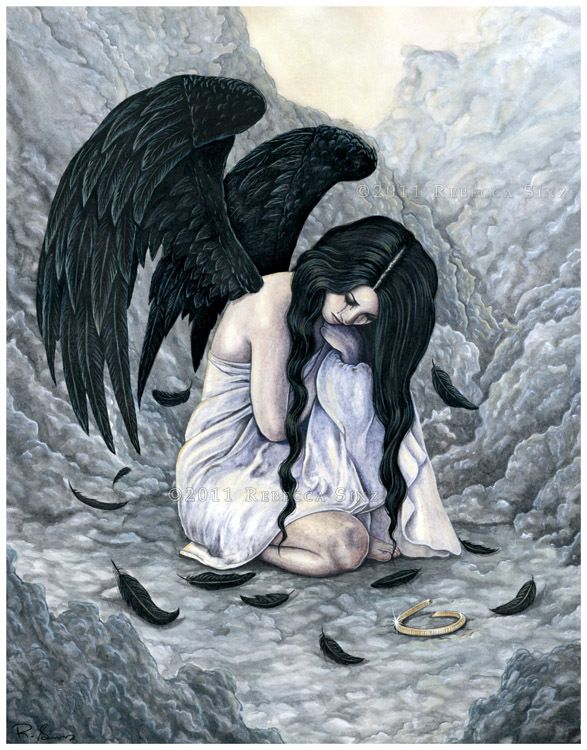 Gothic Fantasy Art MEDIUM SIZE PRINT Angel Fallen Broken Halo cloud 