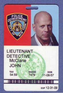 Die Hard movie props ID Card Detective John McClane  