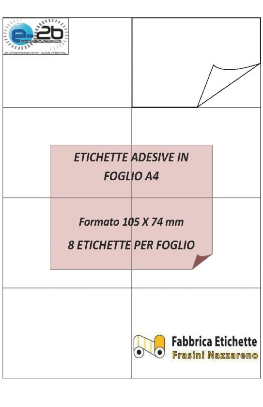 100 FOGLI A4 ETICHETTE ADESIVE MISURE 105X74 MM BIANCO  