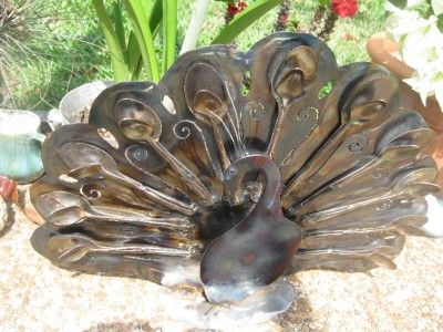   METAL WELDED PEACOCK WITH SPOON FEATHERS   INDOOR OR YARD ART  