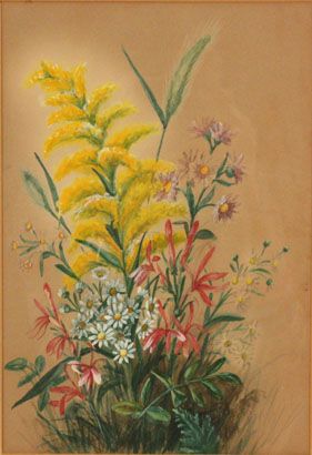   ANTIQUE VICTORIAN FLORAL FLOWERS STILL LIFE WATERCOLOR PAINTING  