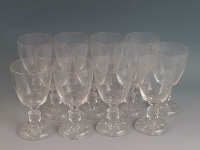   (12) Vintage Cube Cubist Clear Depression Glass Water Goblets  