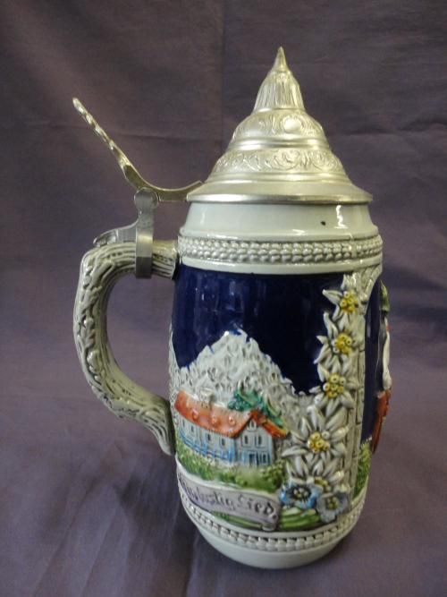 GERMAN? DRINKING SCENE MARKED BUT UNKNOWN MAKER LIDDED STEIN   H4 