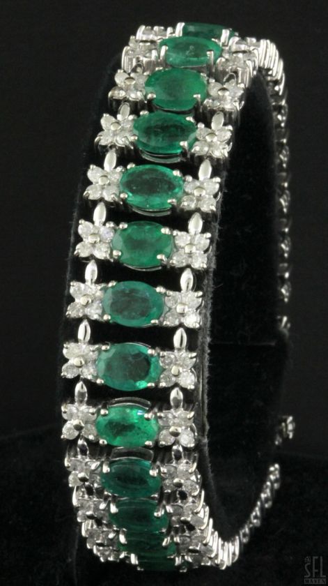 AIG CERTIFIED HEAVY 14K WHITE GOLD FANCY 28.43CTW DIAMOND/EMERALD LINK 