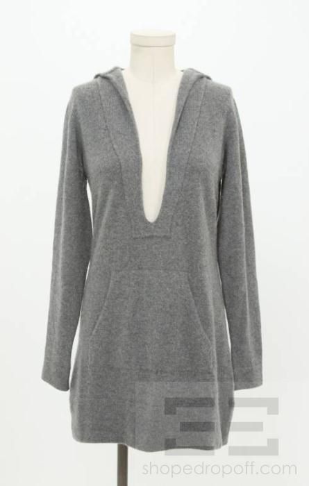 Vince Grey Cashmere V Neck Hooded Long Sleeve Sweater Size Medium 