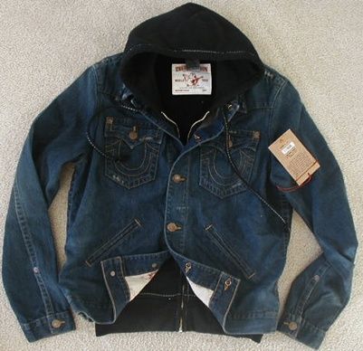 NWT True religion mens Johnny hooded jean jacket Claim Jumper DK 