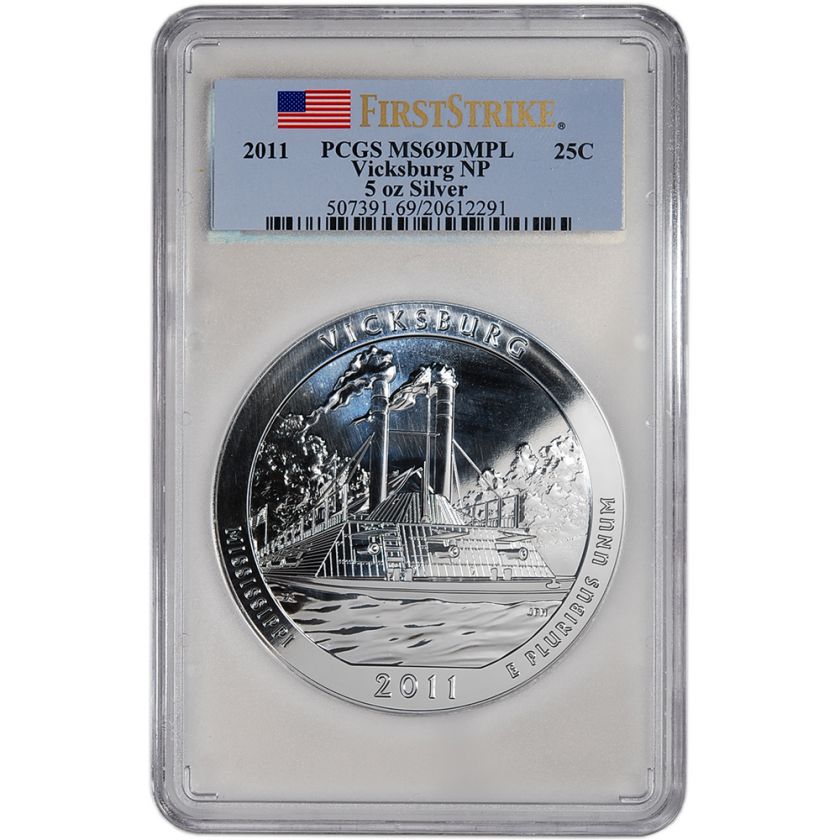 2011 ATB Vicksburg Silver (5 oz) 25C   PCGS MS69 DMPL   First Strike 