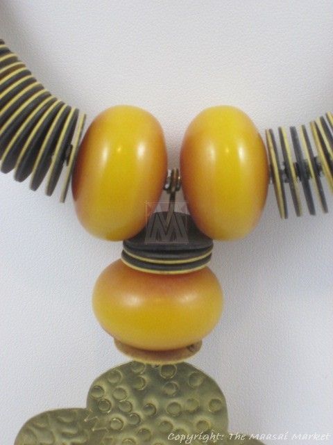   Handmade Ethnic Jewelry Necklace Vinyl Disc Amber Resin Beads # 289 13